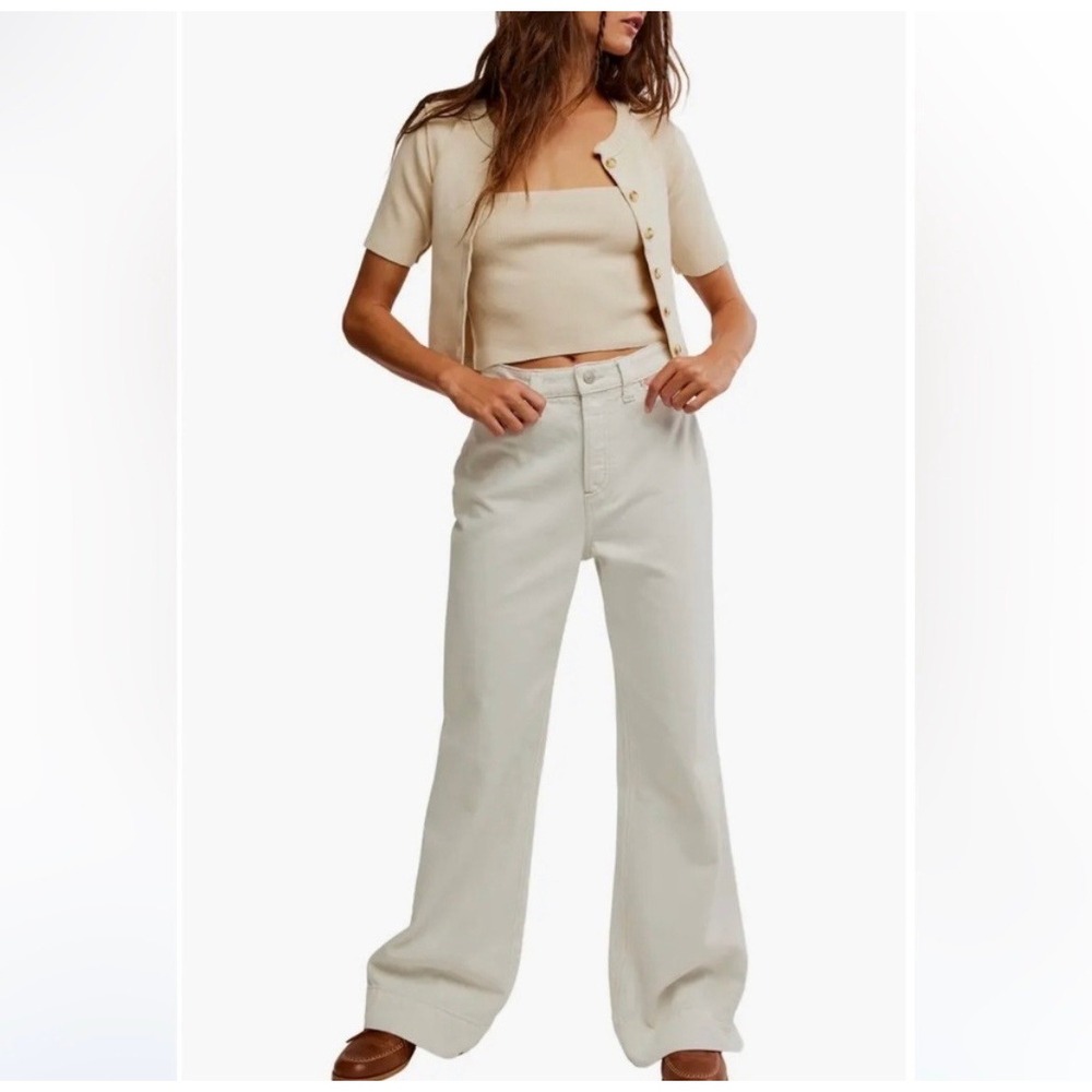 Free People We‎ the Free Cerine High Rise Bootcut Wide Leg Jeans Ecru Cream 28